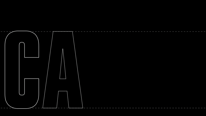 Canal Plus typeface CA letters used on a black background and white dotted baseline 