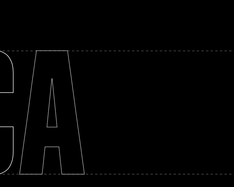 Canal Plus typeface CA letters used on a black background and white dotted baseline