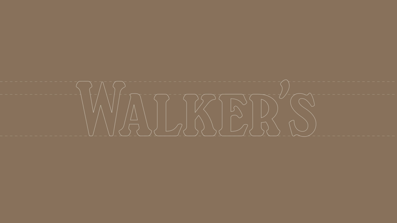 Walker's shortbread glyphe block on brown background in white type